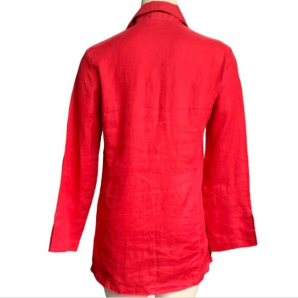 MOBACO Egyptian Linen Button Front Tunic Top Womens Sz 2 Red 52H - Picture 5 of 9